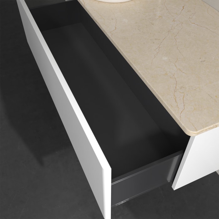 Villeroy & Boch Antao Waschbeckenunterschrank, 120 x 36 cm, 1 Auszug, Front ohne Struktur, mit Hahnloch, für Waschtisch links