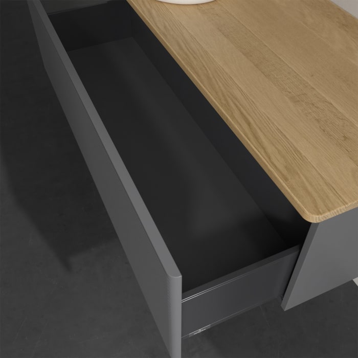 Villeroy & Boch Antao Waschbeckenunterschrank, 120 x 36 cm, 1 Auszug, Front mit Struktur, ohne Hahnloch, für Waschtisch links