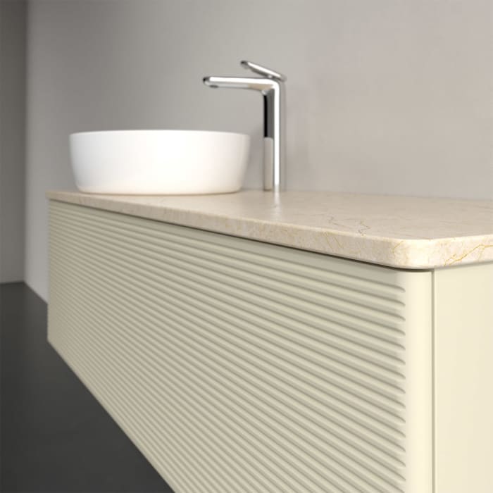 Villeroy & Boch Antao Waschbeckenunterschrank, 120 x 36 cm, 1 Auszug, Front mit Struktur, mit Hahnloch, für Waschtisch links