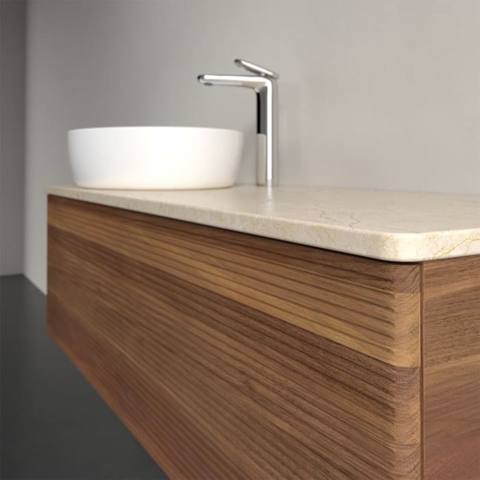 Villeroy & Boch Antao Waschbeckenunterschrank, 120 x 36 cm, 1 Auszug, Front mit Struktur, mit Hahnloch, für Waschtisch links