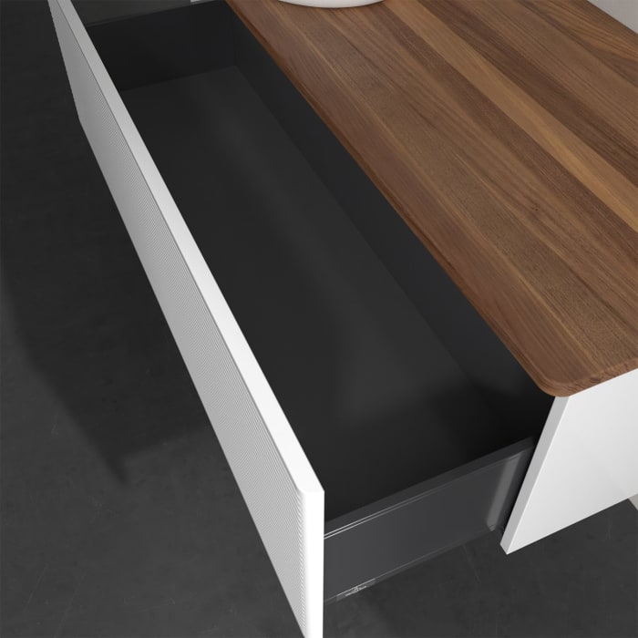 Villeroy & Boch Antao Waschbeckenunterschrank, 120 x 36 cm, 1 Auszug, Front mit Struktur, ohne Hahnloch, für Waschtisch links