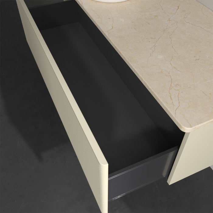 Villeroy & Boch Antao Waschbeckenunterschrank, 120 x 36 cm, 1 Auszug, Front mit Struktur, ohne Hahnloch, für Waschtisch links