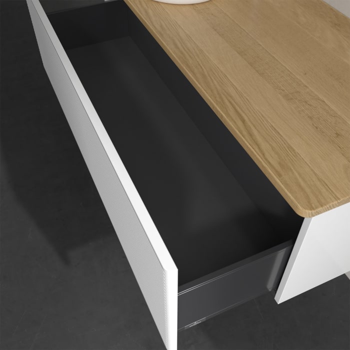 Villeroy & Boch Antao Waschbeckenunterschrank, 120 x 36 cm, 1 Auszug, Front mit Struktur, mit Hahnloch, für Waschtisch links