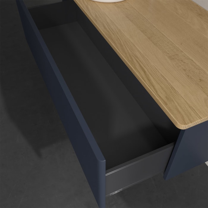 Villeroy & Boch Antao Waschbeckenunterschrank, 120 x 36 cm, 1 Auszug, Front mit Struktur, mit Hahnloch, für Waschtisch links