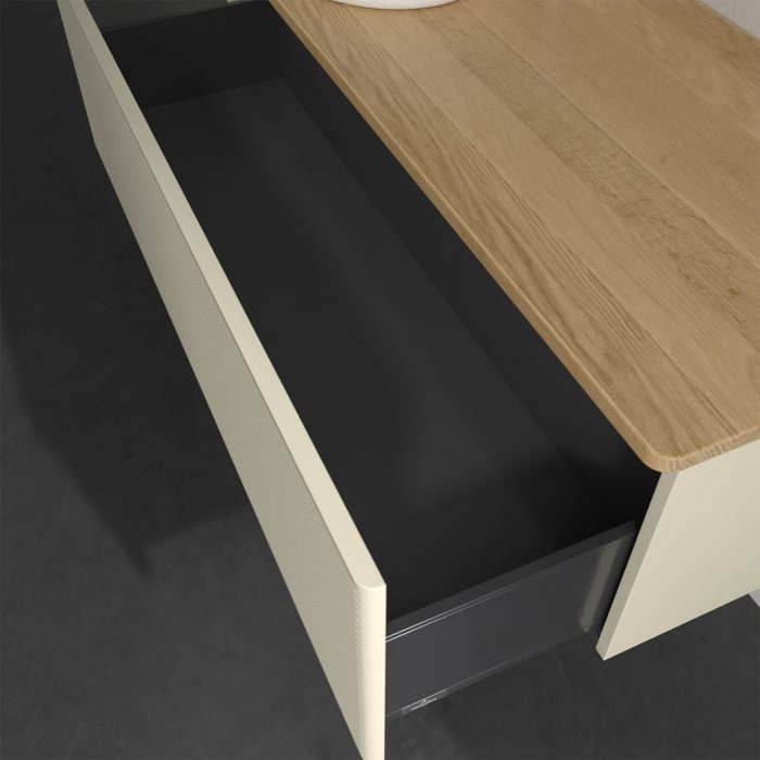 Villeroy & Boch Antao Waschbeckenunterschrank, 120 x 36 cm, 1 Auszug, Front mit Struktur, mit Hahnloch, für Waschtisch links