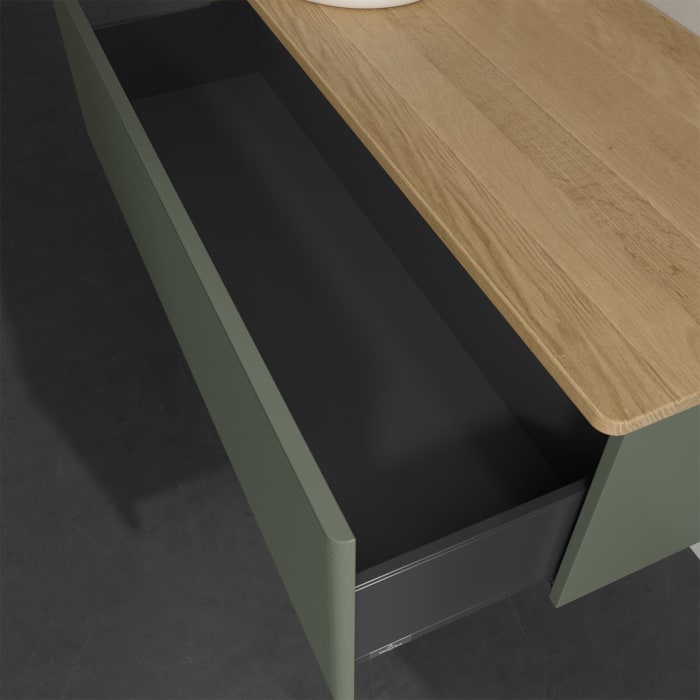 Villeroy & Boch Antao Waschbeckenunterschrank, 120 x 36 cm, 1 Auszug, Front mit Struktur, mit Hahnloch, für Waschtisch links