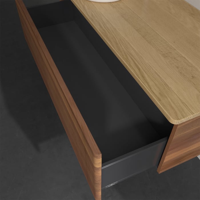 Villeroy & Boch Antao Waschbeckenunterschrank, 120 x 36 cm, 1 Auszug, Front mit Struktur, mit Hahnloch, für Waschtisch links