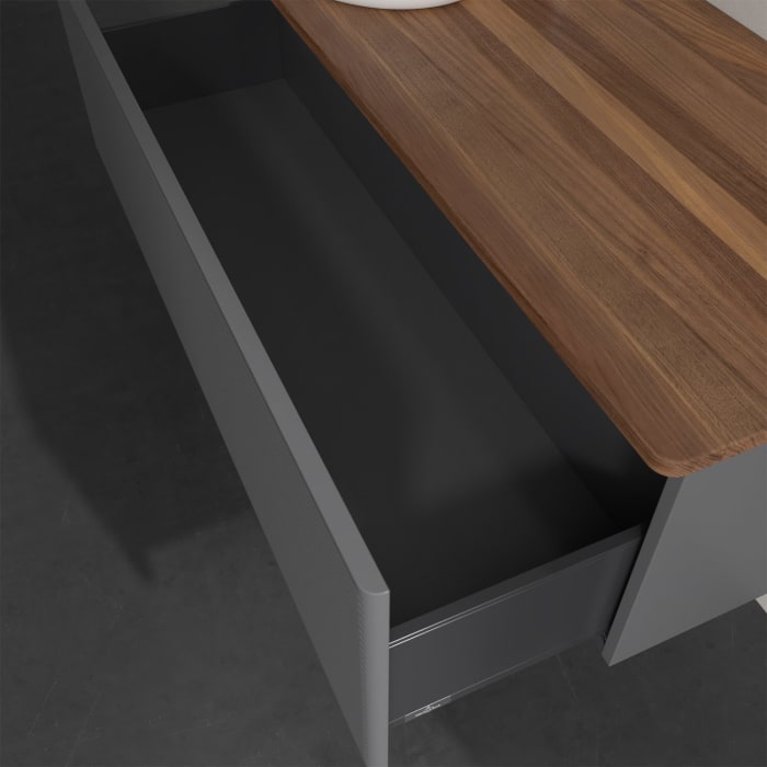 Villeroy & Boch Antao Waschbeckenunterschrank, 120 x 36 cm, 1 Auszug, Front mit Struktur, mit Hahnloch, für Waschtisch links