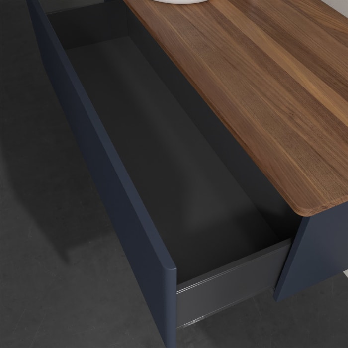 Villeroy & Boch Antao Waschbeckenunterschrank, 120 x 36 cm, 1 Auszug, Front mit Struktur, mit Hahnloch, für Waschtisch links