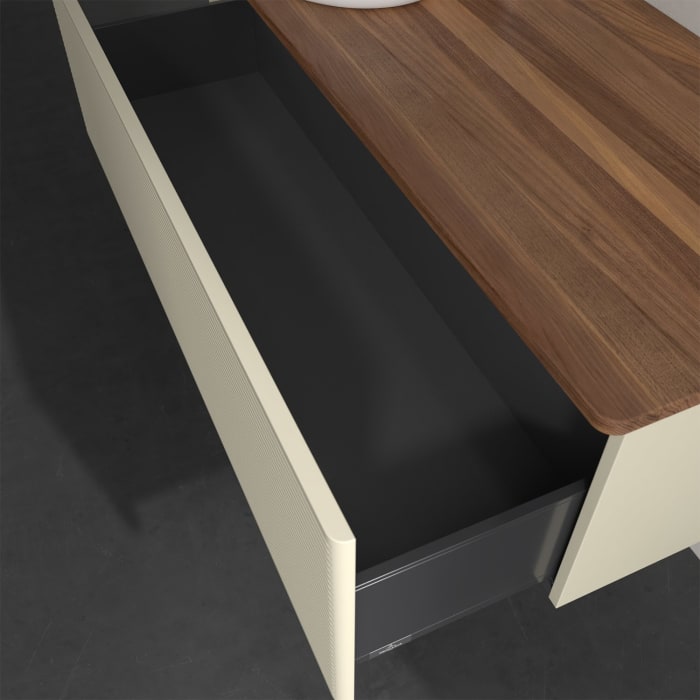 Villeroy & Boch Antao Waschbeckenunterschrank, 120 x 36 cm, 1 Auszug, Front mit Struktur, mit Hahnloch, für Waschtisch links