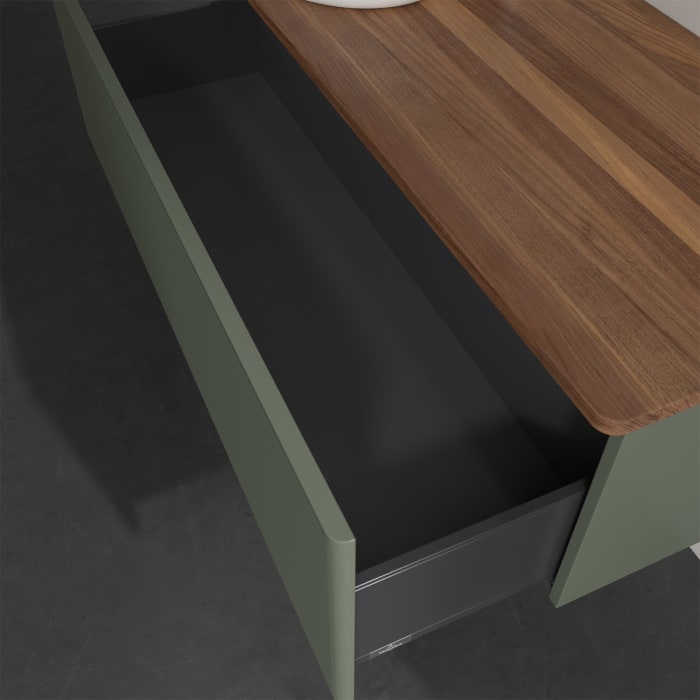 Villeroy & Boch Antao Waschbeckenunterschrank, 120 x 36 cm, 1 Auszug, Front mit Struktur, mit Hahnloch, für Waschtisch links