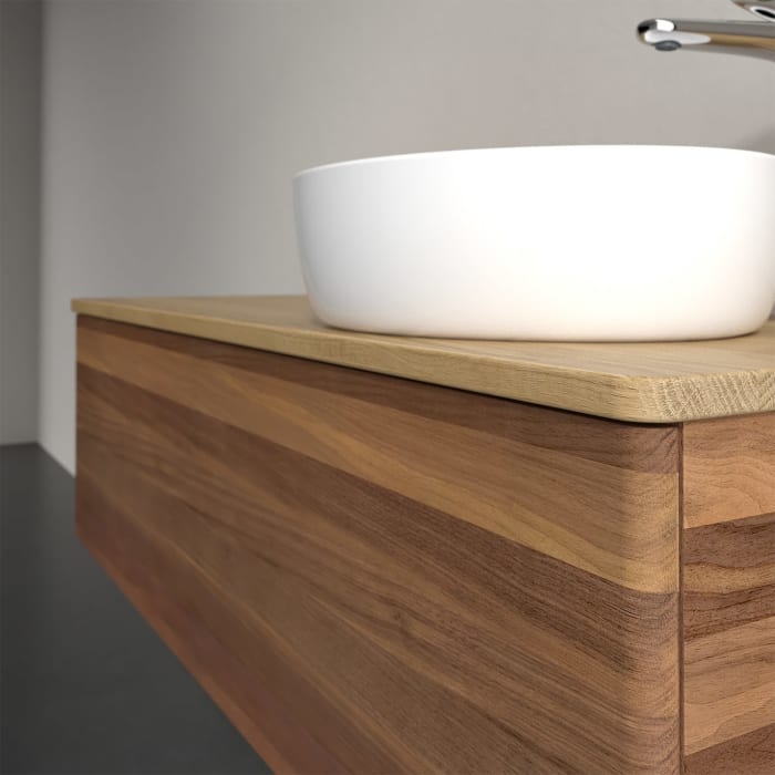 Villeroy & Boch Antao Waschbeckenunterschrank, 120 x 36 cm, 1 Auszug, Front ohne Struktur, mit Hahnloch, für Waschtisch rechts