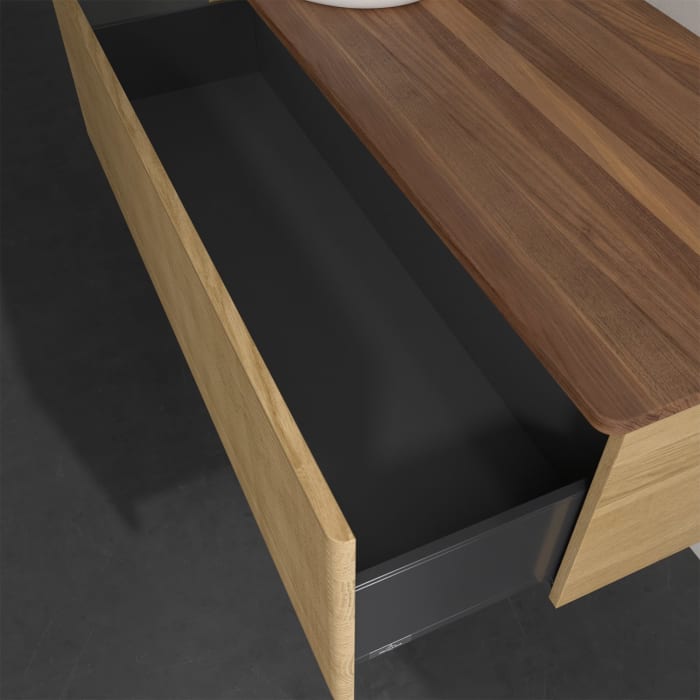 Villeroy & Boch Antao Waschbeckenunterschrank, 120 x 36 cm, 1 Auszug, Front mit Struktur, mit Hahnloch, für Waschtisch links