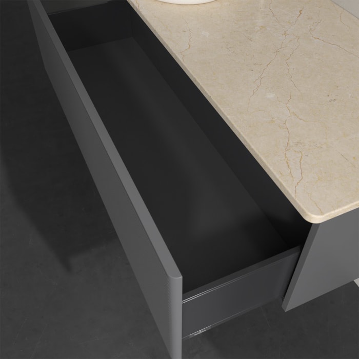 Villeroy & Boch Antao Waschbeckenunterschrank, 120 x 36 cm, 1 Auszug, Front mit Struktur, mit Hahnloch, für Waschtisch links