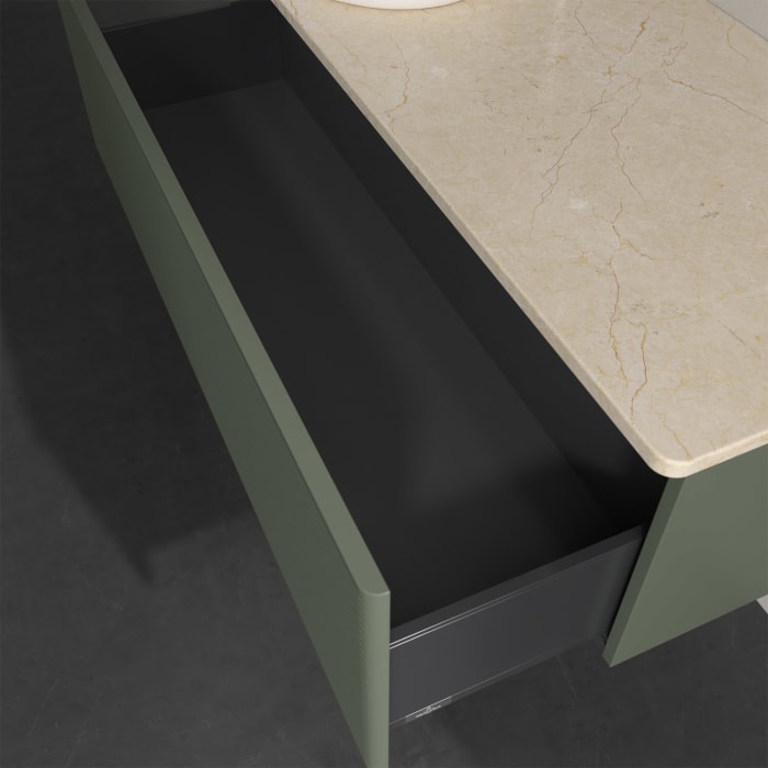 Villeroy & Boch Antao Waschbeckenunterschrank, 120 x 36 cm, 1 Auszug, Front mit Struktur, mit Hahnloch, für Waschtisch links