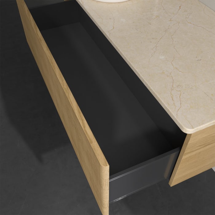 Villeroy & Boch Antao Waschbeckenunterschrank, 120 x 36 cm, 1 Auszug, Front mit Struktur, mit Hahnloch, für Waschtisch links