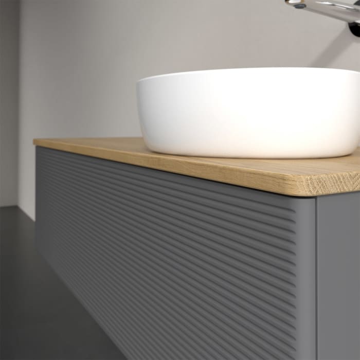 Villeroy & Boch Antao Waschbeckenunterschrank, 120 x 36 cm, 1 Auszug, Front mit Struktur, ohne Hahnloch, für Waschtisch rechts