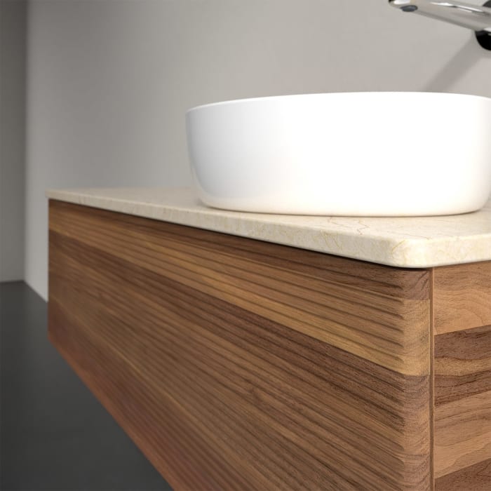 Villeroy & Boch Antao Waschbeckenunterschrank, 120 x 36 cm, 1 Auszug, Front mit Struktur, ohne Hahnloch, für Waschtisch rechts