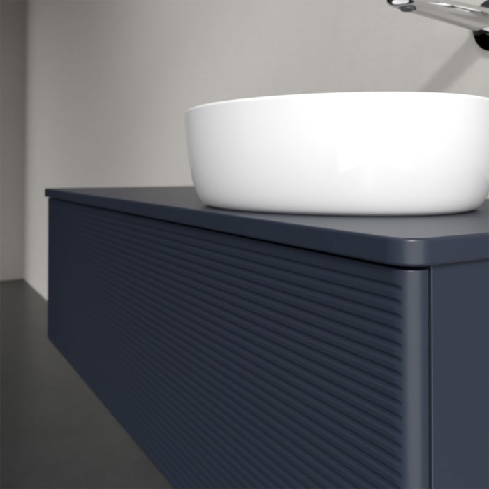 Villeroy & Boch Antao Waschbeckenunterschrank, 120 x 36 cm, 1 Auszug, Front mit Struktur, mit Hahnloch, für Waschtisch rechts