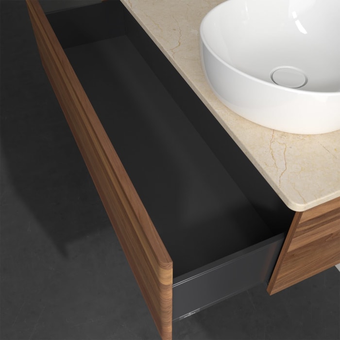 Villeroy & Boch Antao Waschbeckenunterschrank, 120 x 36 cm, 1 Auszug, Front ohne Struktur, ohne Hahnloch, für Waschtisch rechts