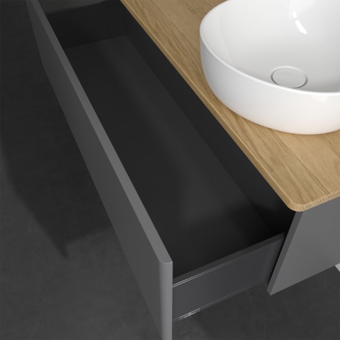 Villeroy & Boch Antao Waschbeckenunterschrank, 120 x 36 cm, 1 Auszug, Front ohne Struktur, mit Hahnloch, für Waschtisch rechts