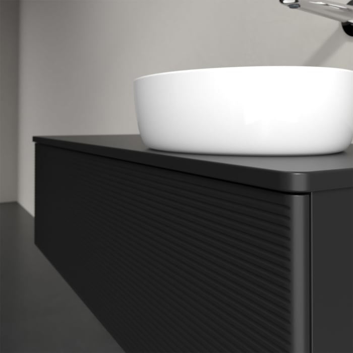 Villeroy & Boch Antao Waschbeckenunterschrank, 120 x 36 cm, 1 Auszug, Front mit Struktur, mit Hahnloch, für Waschtisch rechts