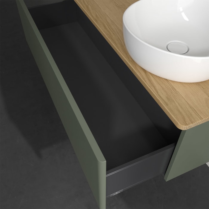 Villeroy & Boch Antao Waschbeckenunterschrank, 120 x 36 cm, 1 Auszug, Front ohne Struktur, mit Hahnloch, für Waschtisch rechts