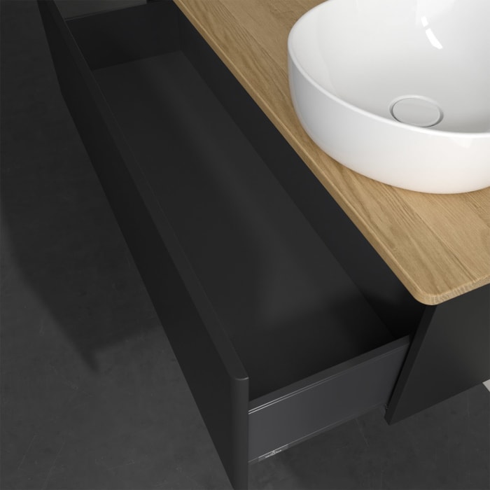 Villeroy & Boch Antao Waschbeckenunterschrank, 120 x 36 cm, 1 Auszug, Front ohne Struktur, mit Hahnloch, für Waschtisch rechts