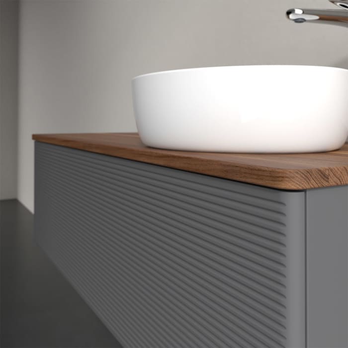 Villeroy & Boch Antao Waschbeckenunterschrank, 120 x 36 cm, 1 Auszug, Front mit Struktur, mit Hahnloch, für Waschtisch rechts