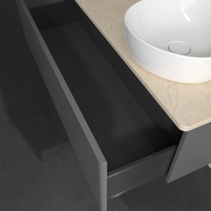 Villeroy & Boch Antao Waschbeckenunterschrank, 120 x 36 cm, 1 Auszug, Front ohne Struktur, mit Hahnloch, für Waschtisch rechts