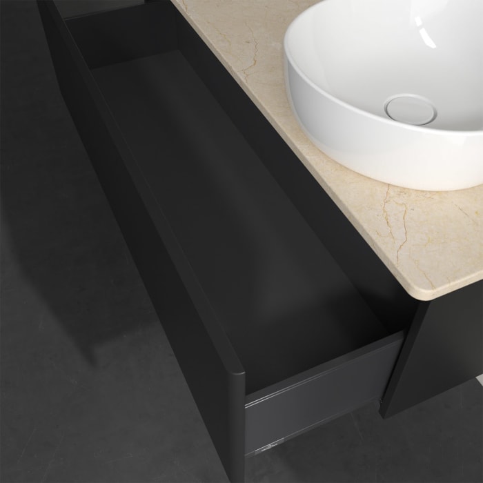 Villeroy & Boch Antao Waschbeckenunterschrank, 120 x 36 cm, 1 Auszug, Front ohne Struktur, mit Hahnloch, für Waschtisch rechts