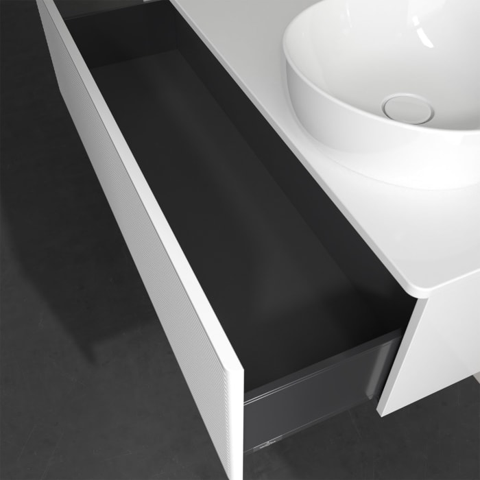 Villeroy & Boch Antao Waschbeckenunterschrank, 120 x 36 cm, 1 Auszug, Front mit Struktur, ohne Hahnloch, für Waschtisch rechts