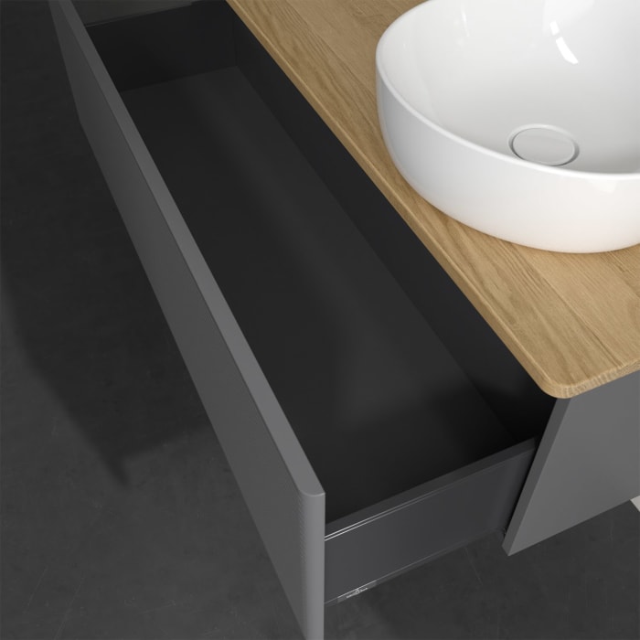 Villeroy & Boch Antao Waschbeckenunterschrank, 120 x 36 cm, 1 Auszug, Front mit Struktur, ohne Hahnloch, für Waschtisch rechts