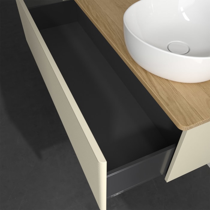 Villeroy & Boch Antao Waschbeckenunterschrank, 120 x 36 cm, 1 Auszug, Front mit Struktur, ohne Hahnloch, für Waschtisch rechts