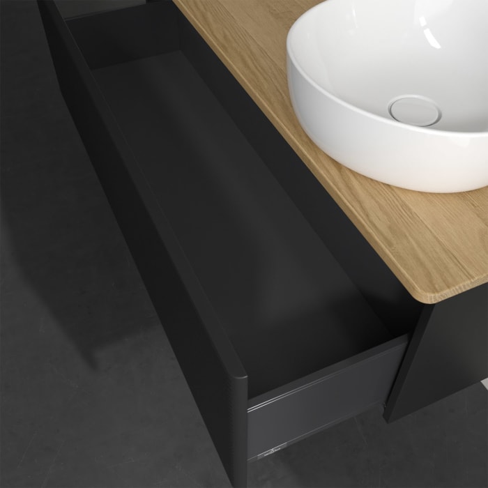 Villeroy & Boch Antao Waschbeckenunterschrank, 120 x 36 cm, 1 Auszug, Front mit Struktur, ohne Hahnloch, für Waschtisch rechts