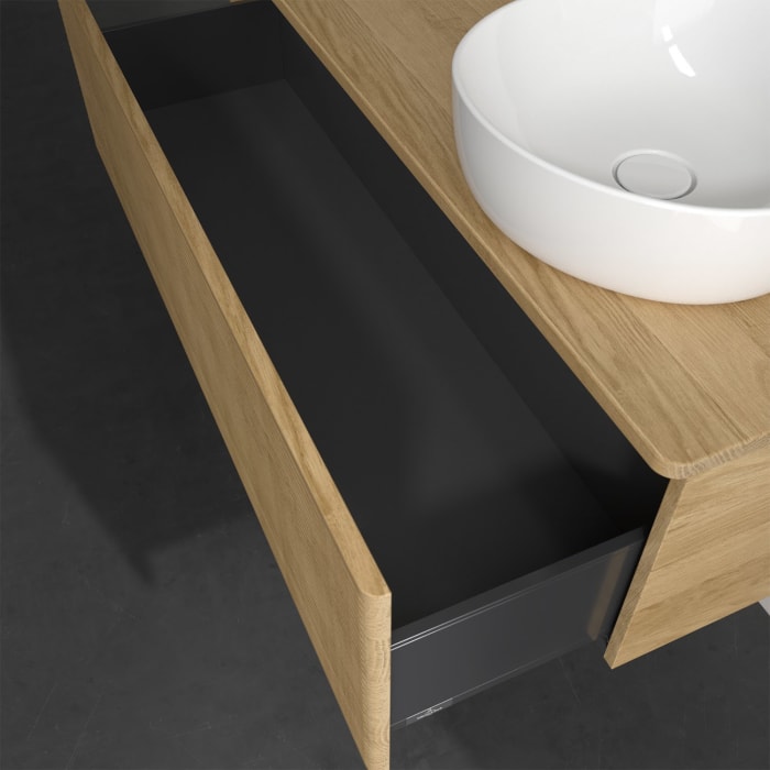 Villeroy & Boch Antao Waschbeckenunterschrank, 120 x 36 cm, 1 Auszug, Front mit Struktur, mit Hahnloch, für Waschtisch rechts