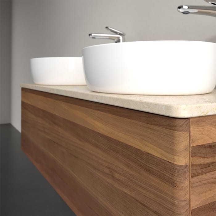 Villeroy & Boch Antao Waschbeckenunterschrank, 120 x 36 cm, 1 Auszug, Front ohne Struktur, mit Hahnloch, für Waschtisch links und rechts