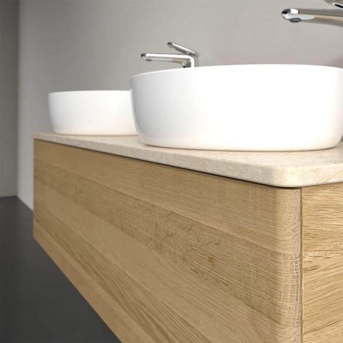 Villeroy & Boch Antao Waschbeckenunterschrank, 120 x 36 cm, 1 Auszug, Front ohne Struktur, mit Hahnloch, für Waschtisch links und rechts