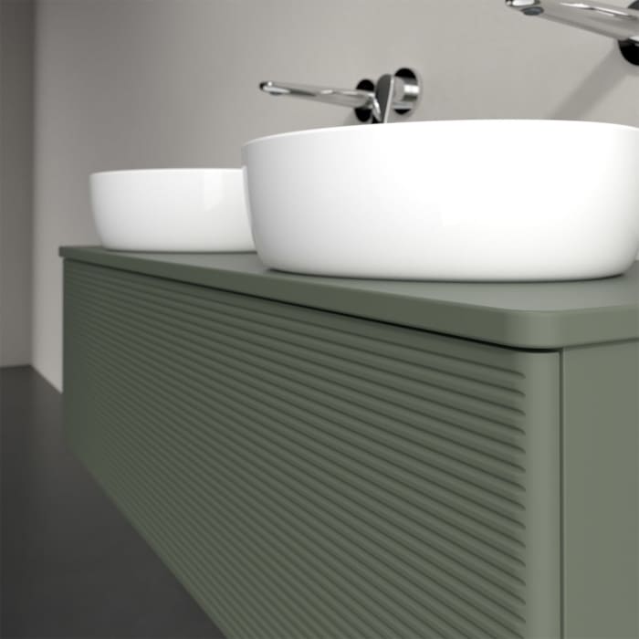 Villeroy & Boch Antao Waschbeckenunterschrank, 120 x 36 cm, 1 Auszug, Front mit Struktur, ohne Hahnloch, für Waschtisch links und rechts