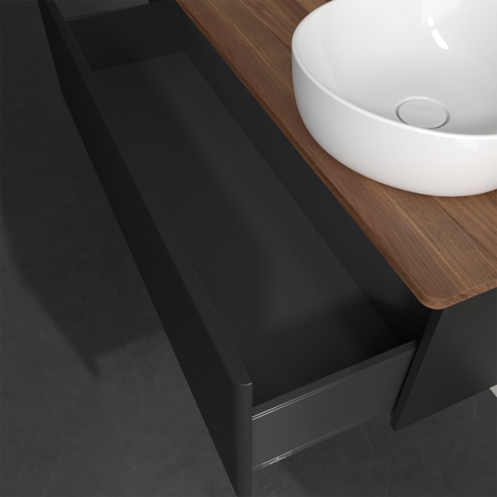 Villeroy & Boch Antao Waschbeckenunterschrank, 120 x 36 cm, 1 Auszug, Front mit Struktur, mit Hahnloch, für Waschtisch rechts