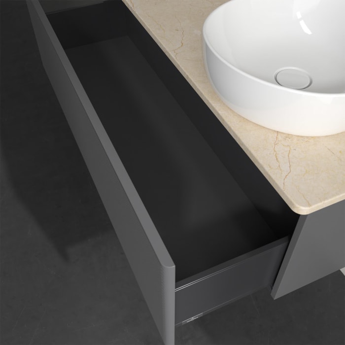 Villeroy & Boch Antao Waschbeckenunterschrank, 120 x 36 cm, 1 Auszug, Front mit Struktur, mit Hahnloch, für Waschtisch rechts