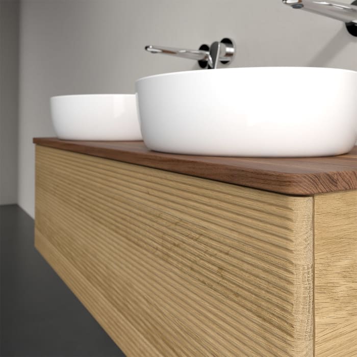 Villeroy & Boch Antao Waschbeckenunterschrank, 120 x 36 cm, 1 Auszug, Front mit Struktur, ohne Hahnloch, für Waschtisch links und rechts