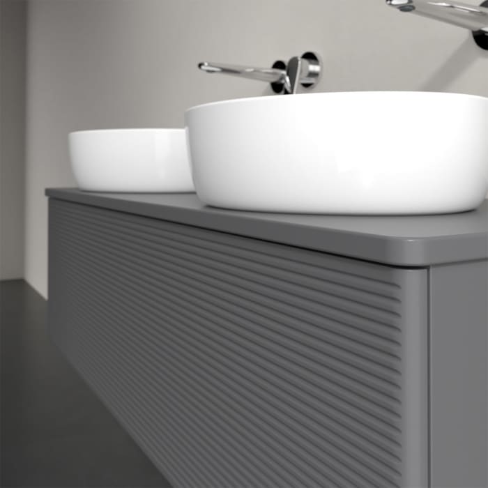 Villeroy & Boch Antao Waschbeckenunterschrank, 120 x 36 cm, 1 Auszug, Front mit Struktur, mit Hahnloch, für Waschtisch links und rechts