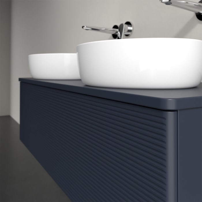 Villeroy & Boch Antao Waschbeckenunterschrank, 120 x 36 cm, 1 Auszug, Front mit Struktur, mit Hahnloch, für Waschtisch links und rechts