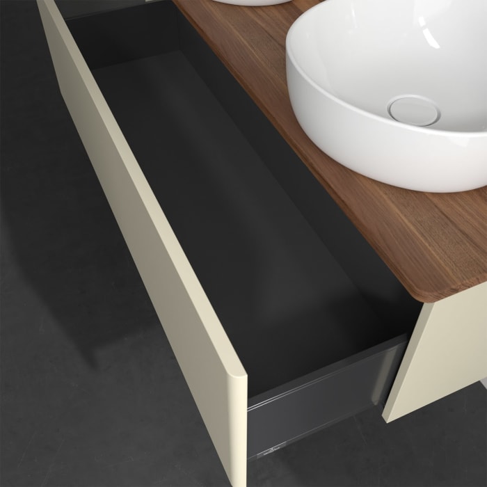 Villeroy & Boch Antao Waschbeckenunterschrank, 120 x 36 cm, 1 Auszug, Front ohne Struktur, ohne Hahnloch, für Waschtisch links und rechts