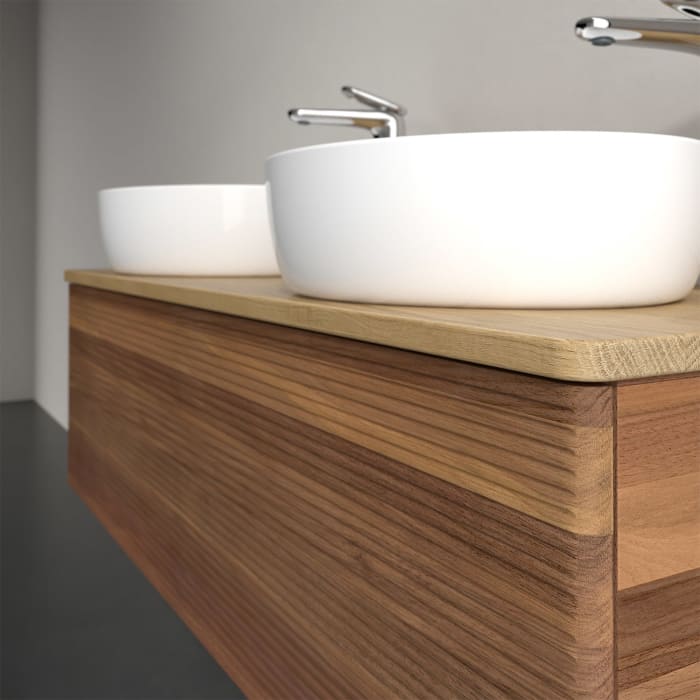 Villeroy & Boch Antao Waschbeckenunterschrank, 120 x 36 cm, 1 Auszug, Front mit Struktur, mit Hahnloch, für Waschtisch links und rechts