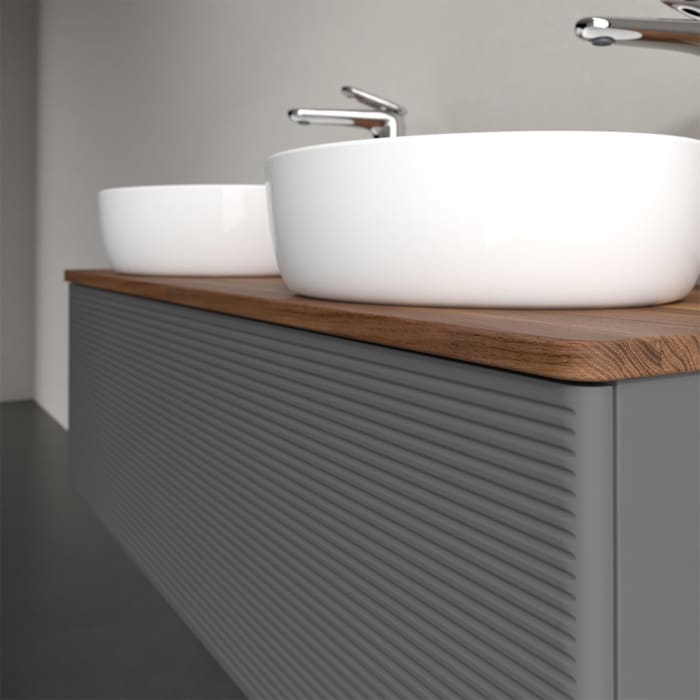 Villeroy & Boch Antao Waschbeckenunterschrank, 120 x 36 cm, 1 Auszug, Front mit Struktur, mit Hahnloch, für Waschtisch links und rechts