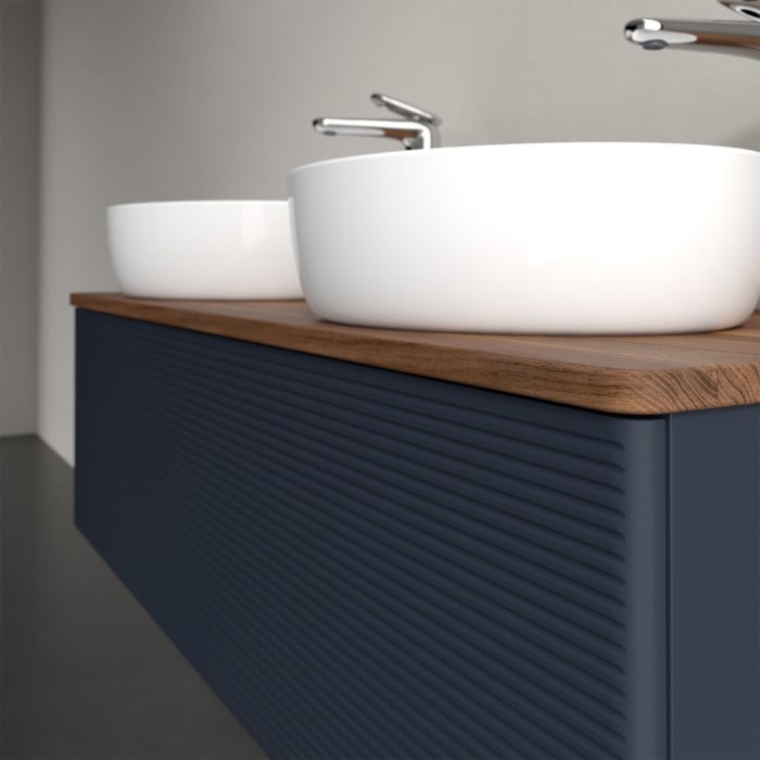 Villeroy & Boch Antao Waschbeckenunterschrank, 120 x 36 cm, 1 Auszug, Front mit Struktur, mit Hahnloch, für Waschtisch links und rechts