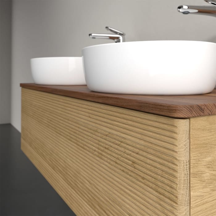 Villeroy & Boch Antao Waschbeckenunterschrank, 120 x 36 cm, 1 Auszug, Front mit Struktur, mit Hahnloch, für Waschtisch links und rechts