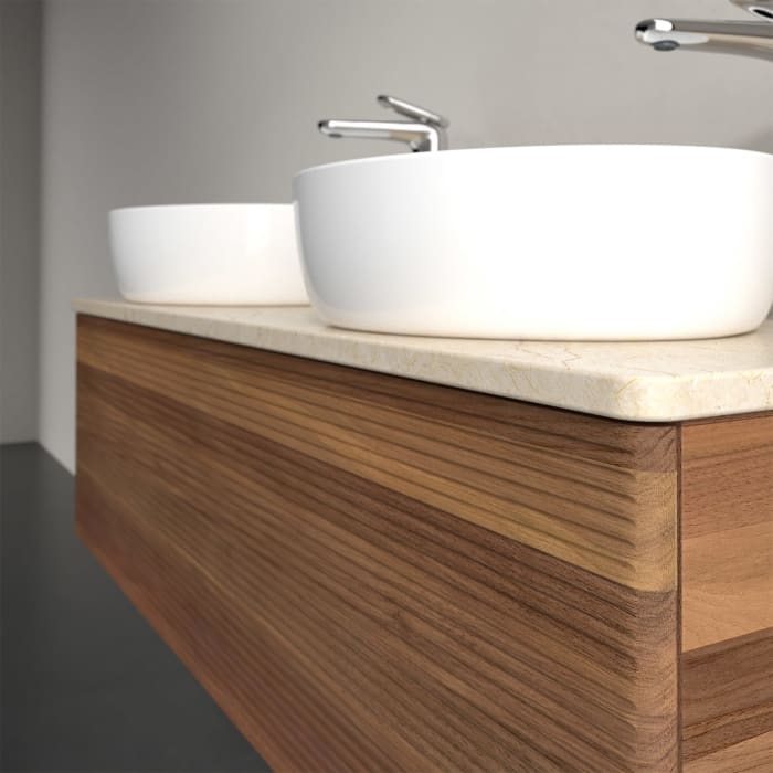 Villeroy & Boch Antao Waschbeckenunterschrank, 120 x 36 cm, 1 Auszug, Front mit Struktur, mit Hahnloch, für Waschtisch links und rechts